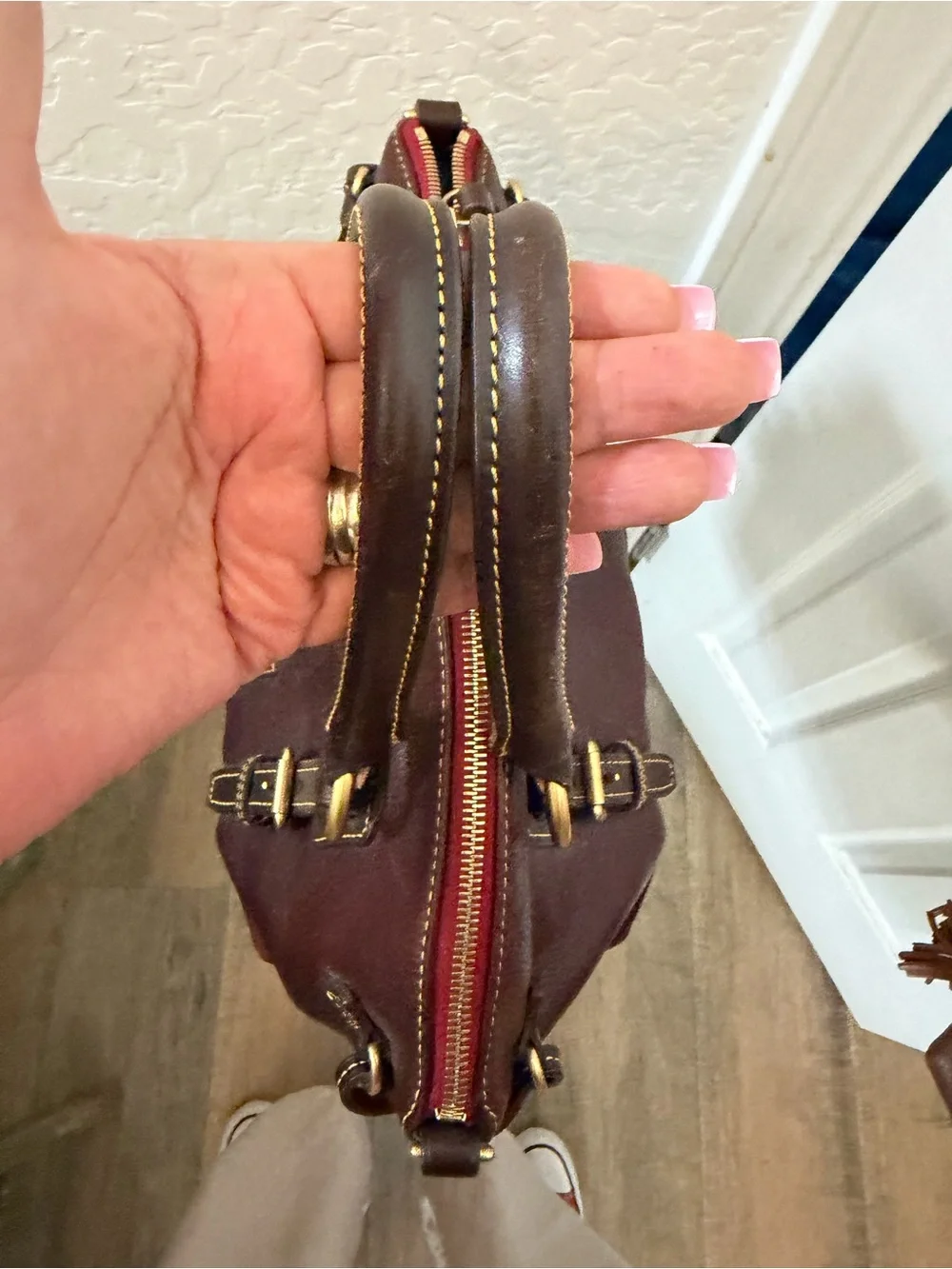 Dooney & Bourke Dark Brown Leather  Satchel with Gold Hardware